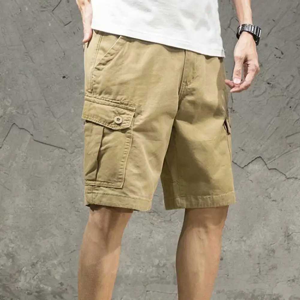 Men Cargo Shorts Joggers Shorts Work Casual Pants Male Multi Pockets Buttons Loose Wide Leg Knee Length Summer ShortsX240921