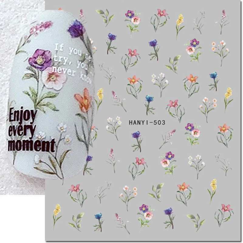 3D nail art decal Royalblue white floral watercolor flower leaf adhesive slider nail sticker W240823