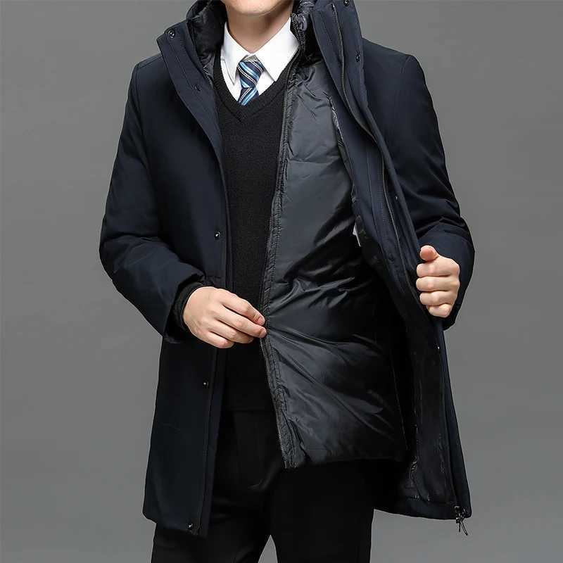 Mens hooded casual jacket long Parkas 2023 mens new autumn winter warm and waterproof Parkas jacket 2-piece winter Parkas W240920