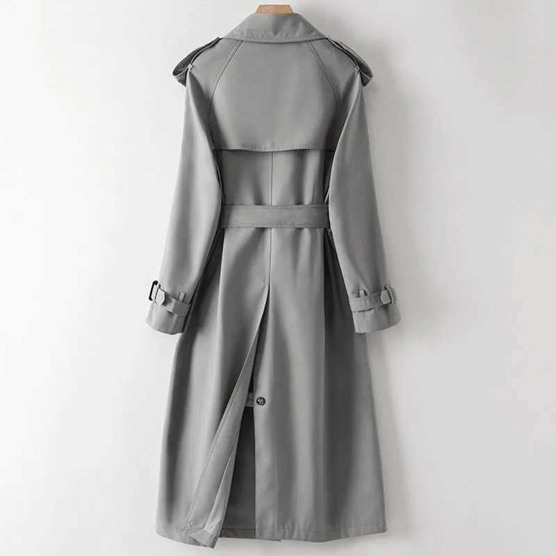 Spring Autumn Casual Mid-length Trench Coat 2024 Women With Sashes Double-breasted Lapel Female Windbreaker Gray OuterwearX240921