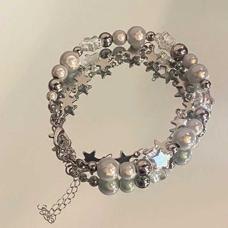 Star Pentagram Pearl Beaded Bracelet for Women Harajuku Crystal Vintage Aesthetic Charm Double Layer Chain Bracelet Jewelry GiftX240921