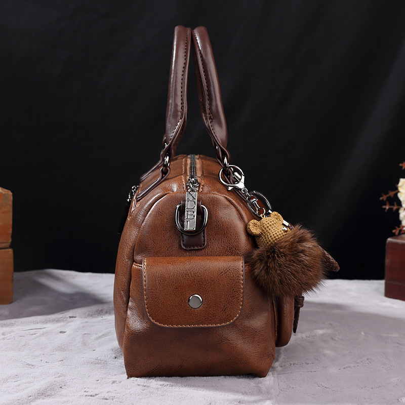 New Retro PU Leather Women's Messenger Large Portable Contrast Pillow Boston Handbag Fashion Shoulder Crossbody Bag