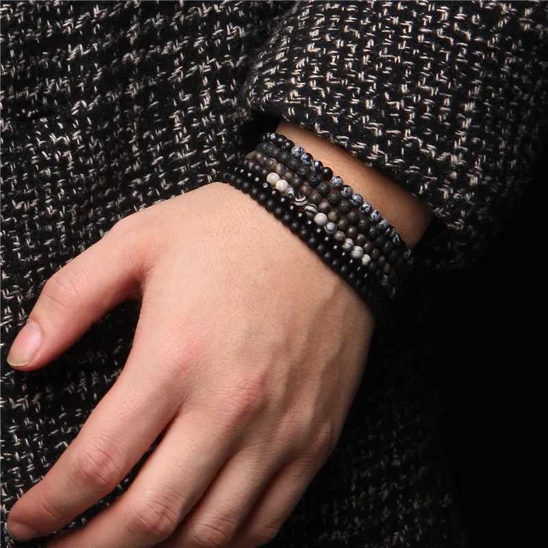 New Black Beaded Bracelet 4mm Mini Lava Malachite Onyx Natural Stone Bracelets For Women Men Cool Goth Wristband Fashion JewelryX240921