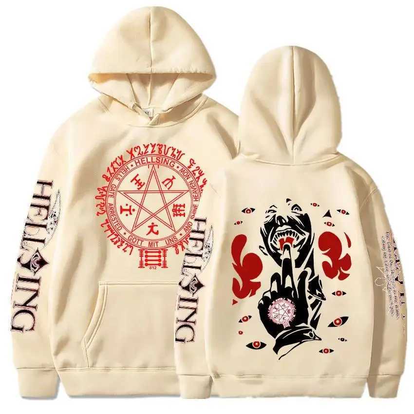 Hellsing Hoodies Manga Printing Mens Long Sleeve Clothing Harajuku Hoodies Street Clothing Winter Wool Sweaters Pullover W240921