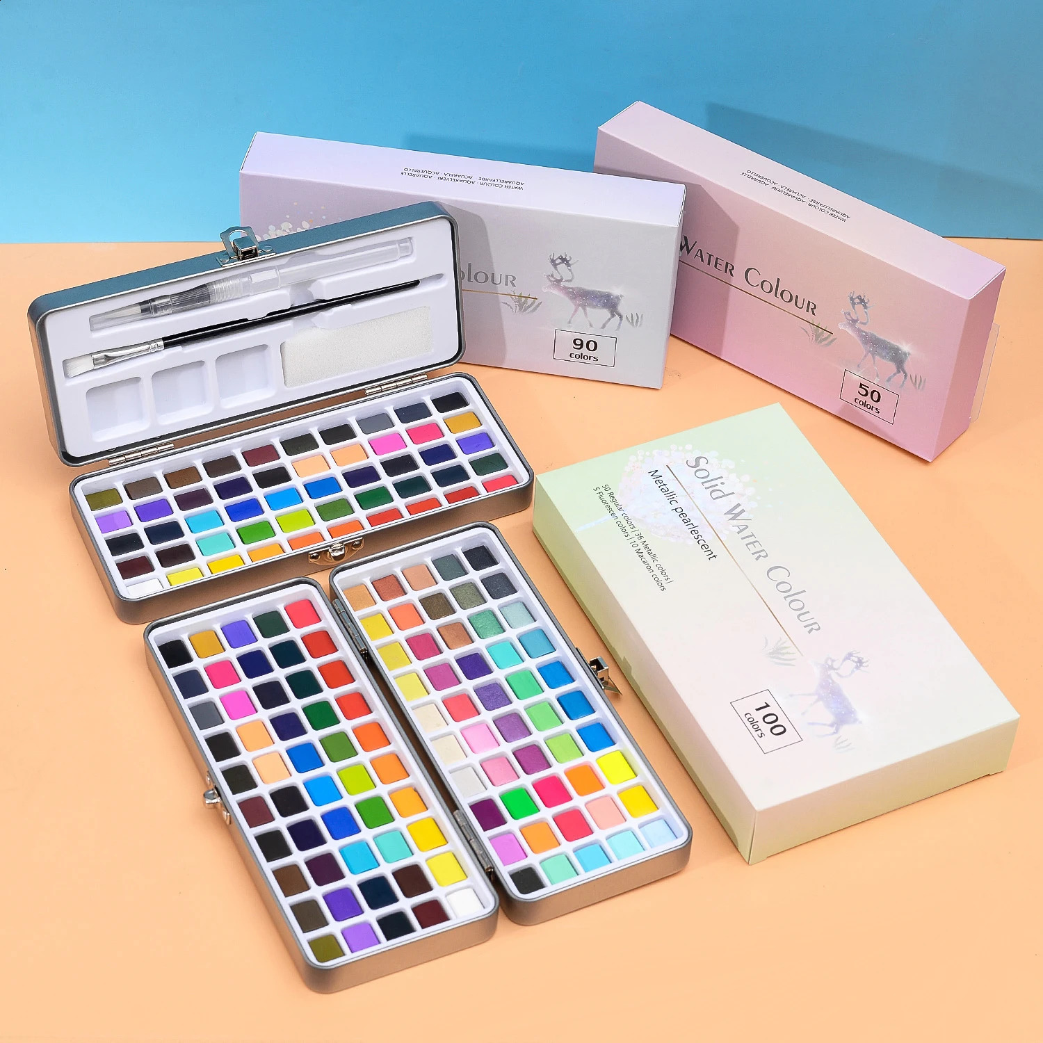 Profession 100 Color Solid Pigment Watercolor Manicure Nail Draw DIY Painting Kit Watercolor Paint Decor Nail Pigment With Brush 240911