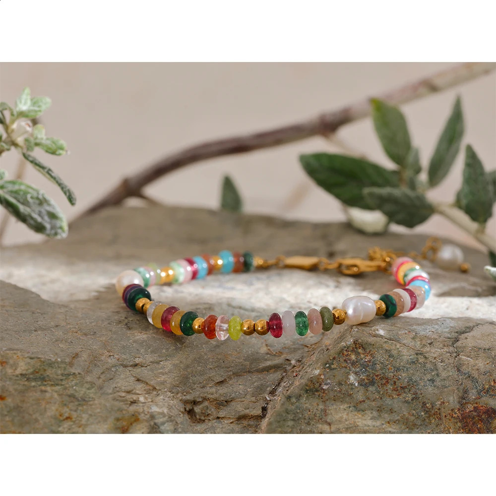 Yhpup HighGrade Natural Stone Pearl Chain Stainless Steel Bracelet Bangle for Women Waterproof Trendy Jewelry Gift 240919