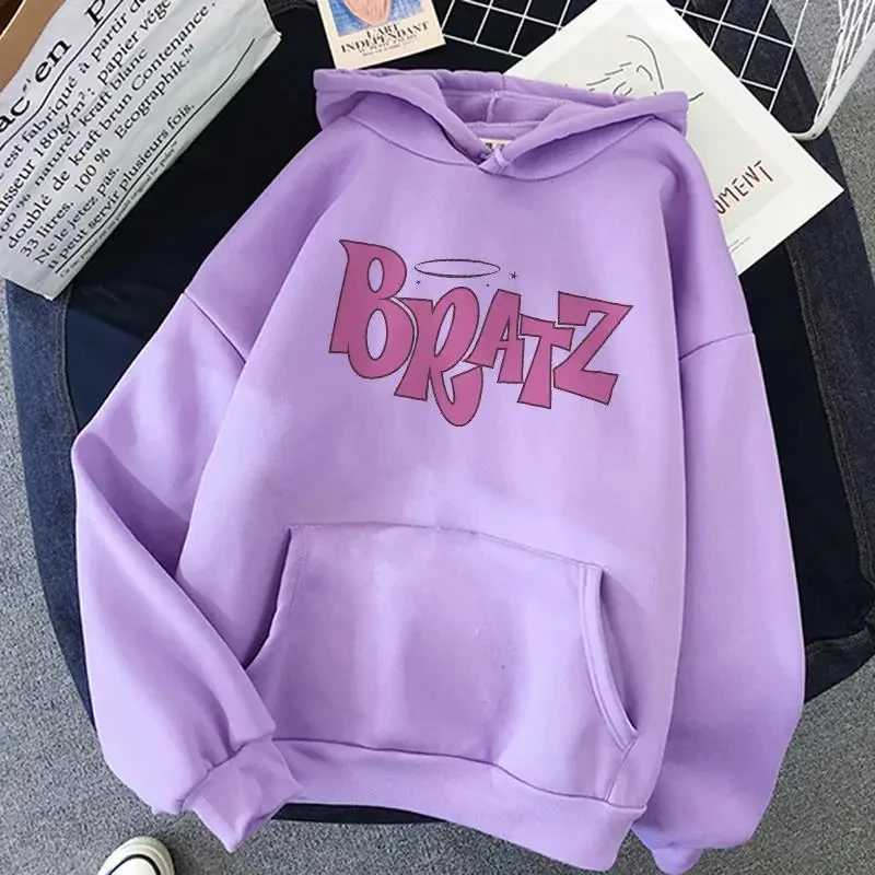 Bratz unisex letter printed hoodie long sleeved hip-hop street hoodie zipper casual top loose hoodie letter printed W240921