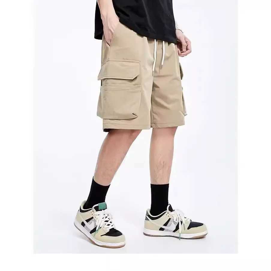 American Style Mens Cargo Pants Summer Dull Black Multi-pocket Loose-fit Straight-leg Casual Shorts Sporty StyleX240921