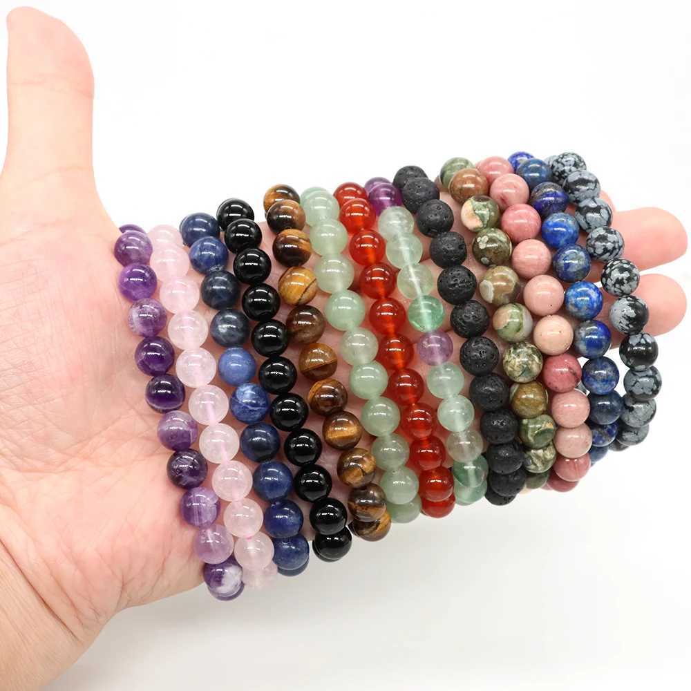 Natural Stone Round Beads Bracelet Amethyst Rose Quartz Chakra Healing Crystal Elastic Stretch Bangle For Women Men Jewelry GiftX240921