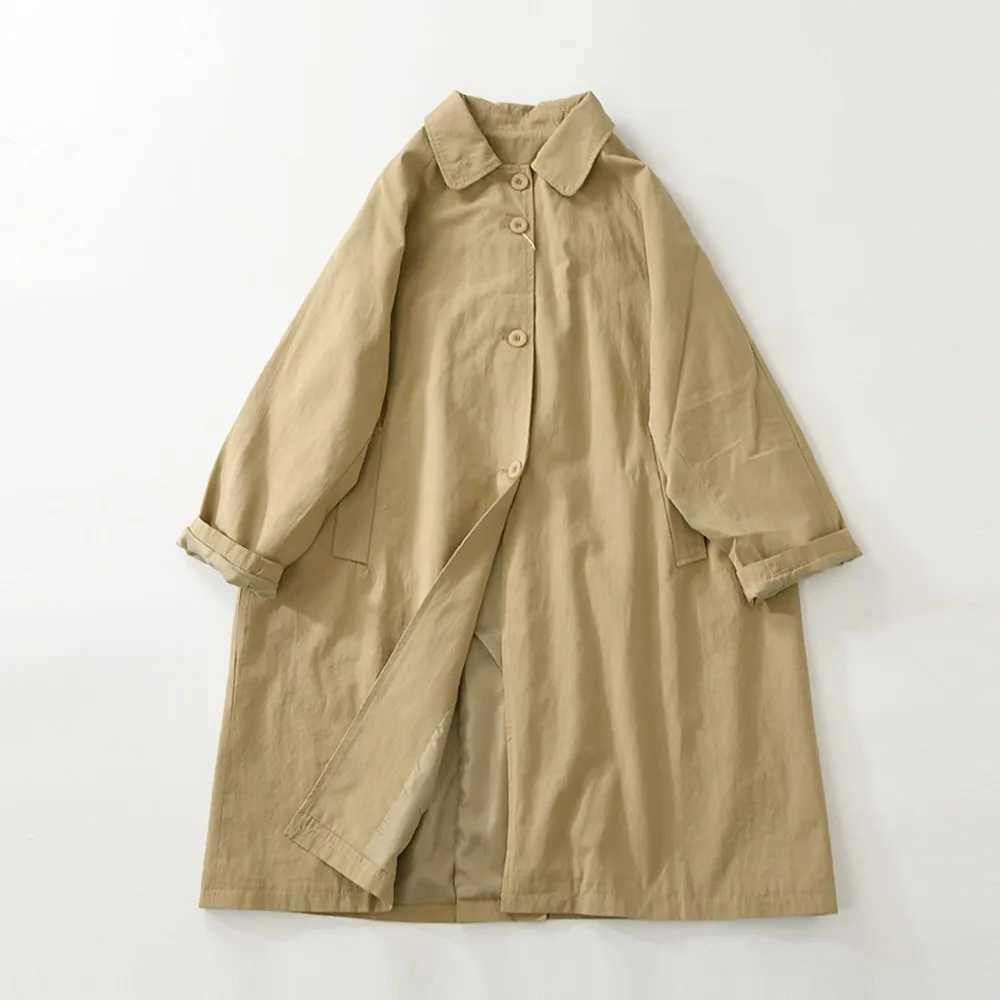 Retro Lapel Medium-length Trench Coat for Women Single-breasted Loose Casual Windbreaker Black Khaki Green Outerwear Jacket TopsX240921