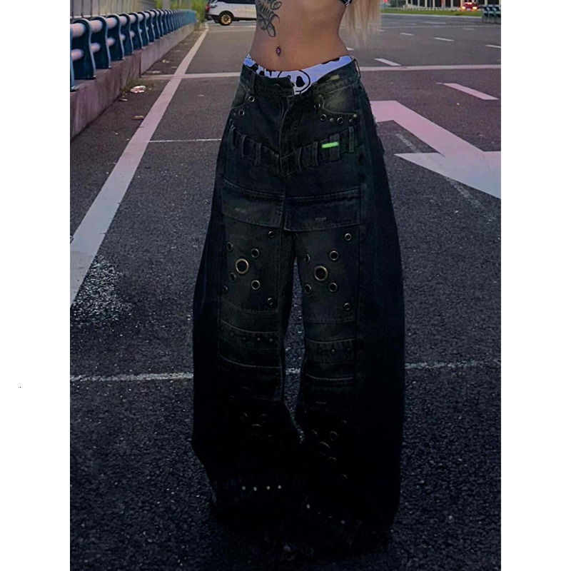 Women's Retro Wide Leg Baggy Casual Denim Trouser Haruku Washed High Waist Loose Jeans 2024 Autumn Blue 2000S Pants