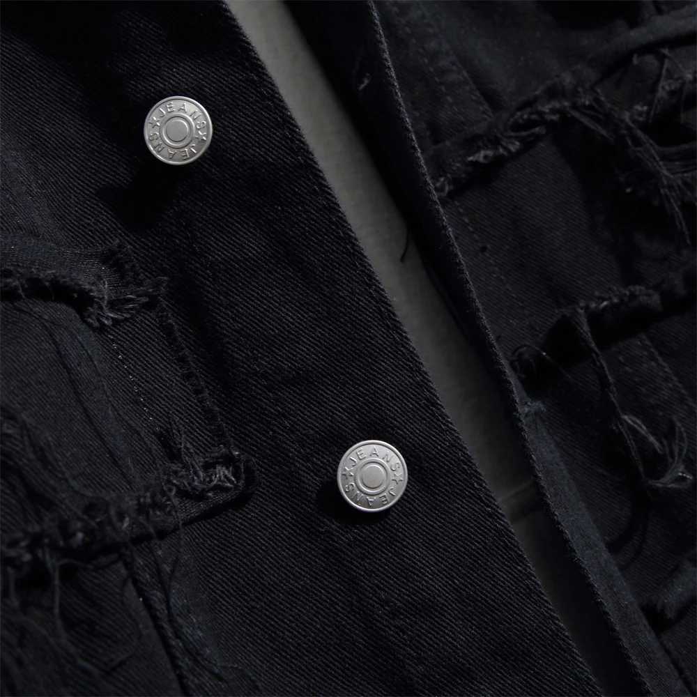 Street clothing mens stacked splicing tear ultra-thin denim jacket mens high-quality solid jacketW240711