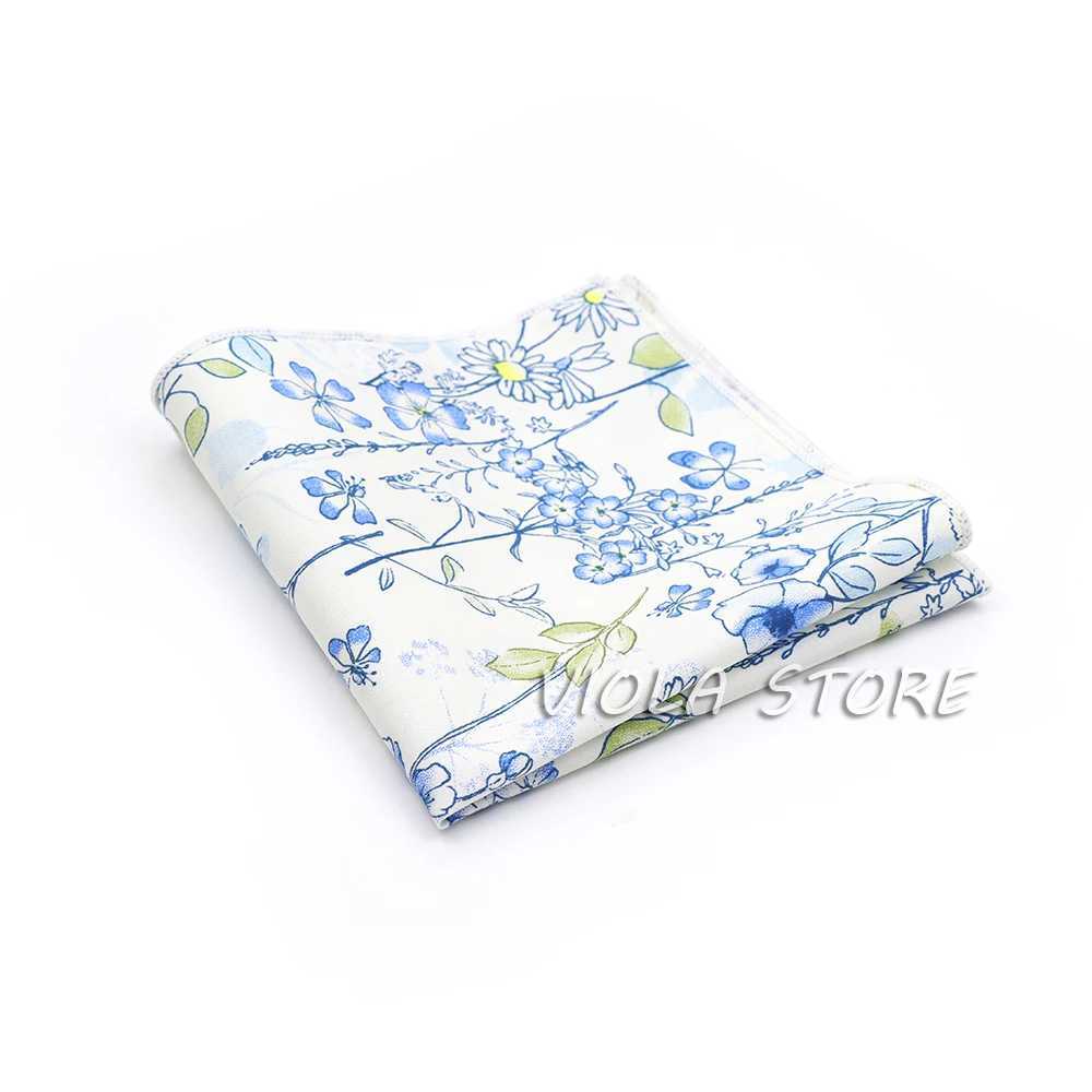 Hot New Floral Handkerchief 100% Cotton Hankie 23cm Womens Wedding Party Daily Set Pocket Square Gift Tailcoat Tie Accessories W240921