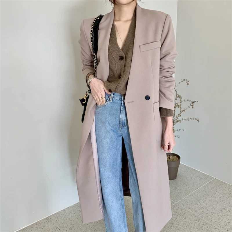 LMQ NEW 2020 new Fashion Casual Simple Classic Slim long suit coat Chic Business Jacket windbreaker suit collar office lady coatX240921