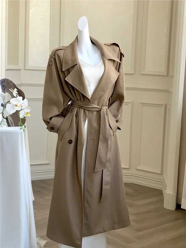 Korea Style Turn-Down Collar Long Trench With Belt Women Solid Fashion Single Breasted Slim Coat Female Elegant Clothes AutumnX240921