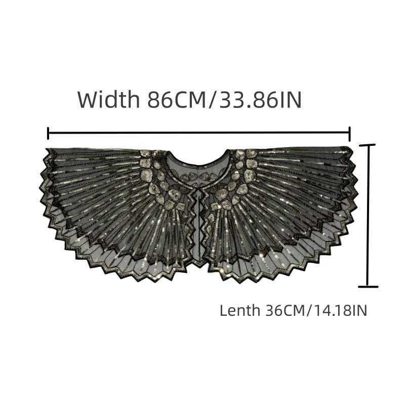 Vintage 1920s flap shawl sequin bead short corner bead decoration Gatsby party mesh short cover dress accessory W240921