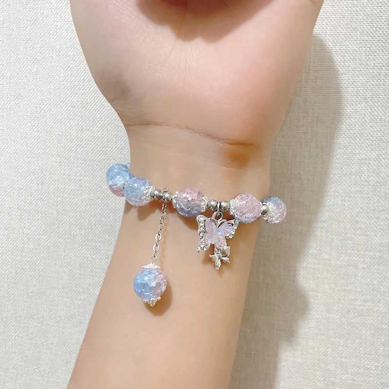 2024 New Butterfly Ice Crack Beaded Bracelet Women Girls Fashion Sweet Imitation Opal Bracelet Charms Gift For Girl FriendX240921