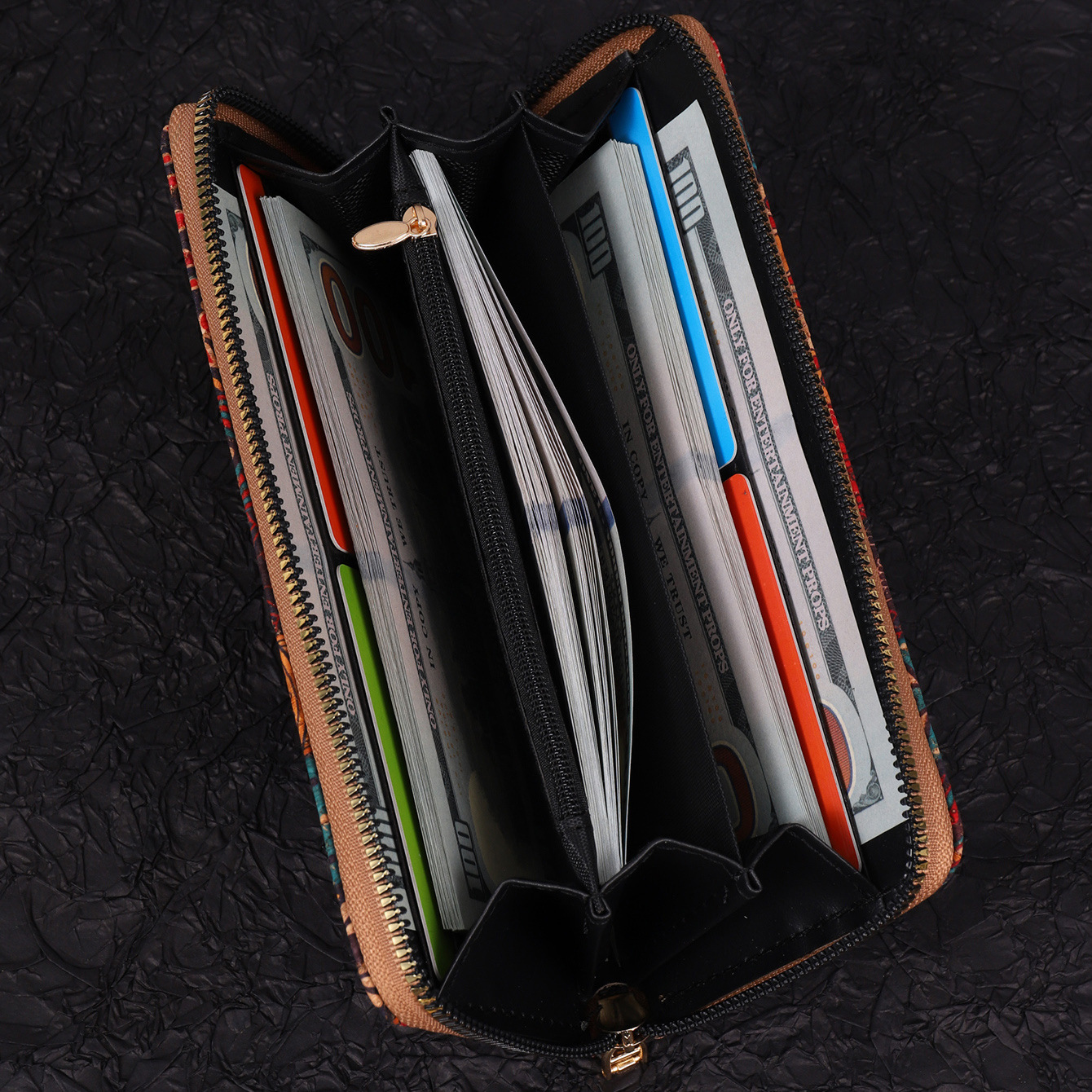2024 new women's designer wallet PU portable multifunctional large capacity multi card slot personalized art wood grain women's long wallet 