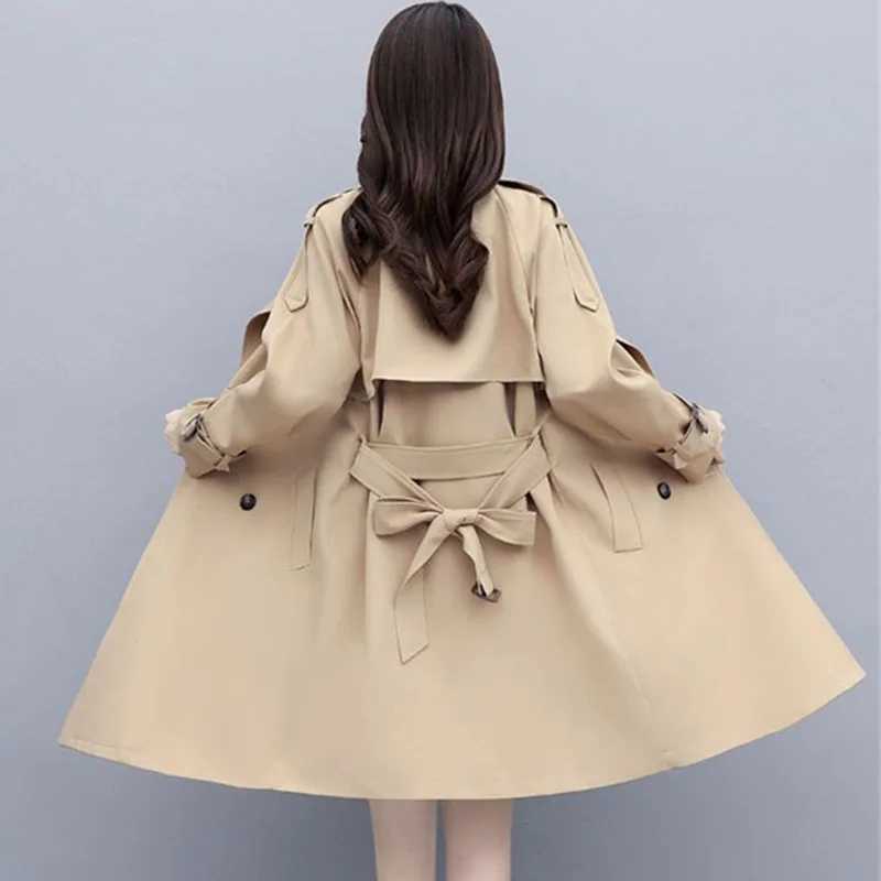 Women Trench Coat Spring Autum New Fashion Khaki Black Double-Breasted Mid Length Windbreaker Female Outerwear Gabardina MujerX240921