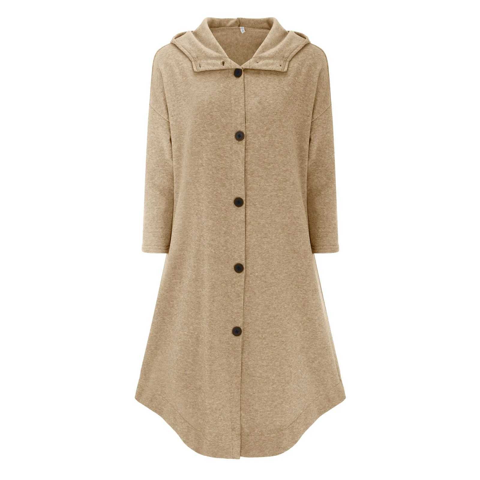 2024 Autumn Casual Korean Style Trench Coat Fashion Hooded Medium Long Overcoat Loose Windproof Women Solid Color Pocket CoatX240921