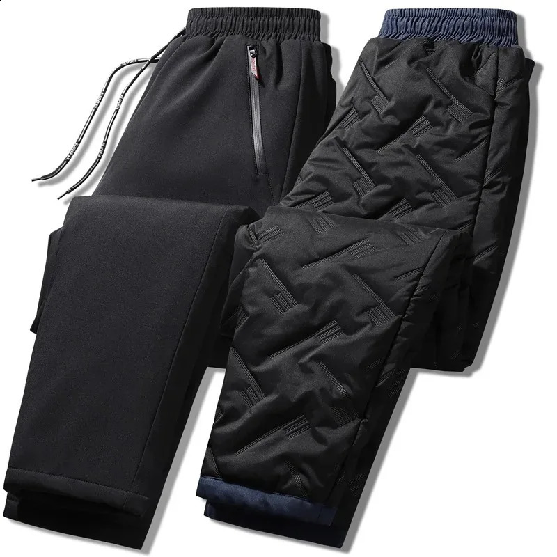 Winter Men Warm Down Pants Thick Sweatpants Drawstring Trousers Men Fleece Running Pants Warm Velvet Ankle-Tied Pants Joggers 240913