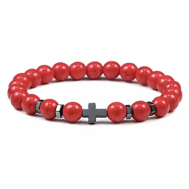 Kirykle 8mm Natural Volcanic Rock Tiger Stone White Pine Black Gallstone Cross Beaded Mens and Womens Bracelet Yoga JewelryX240921