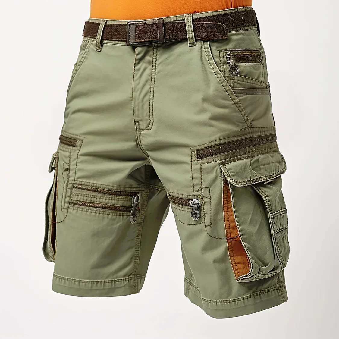 Man Cargo Shorts Stretch Washed Vintage Have Belted and PocketsX240921
