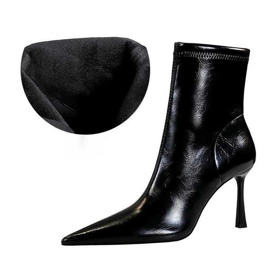 CMM Fashion Banquet Womens Boots Short Barrel Thin Heel Ultra High Heel Pointed Winter Side Zipper Short Boots
