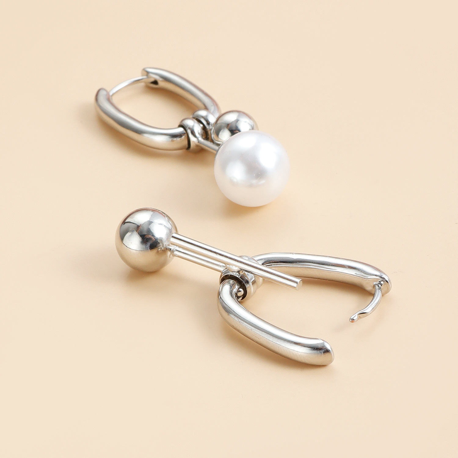 Trendy U-Shaped Hollow Design Jewelry Ins Hot Silver Plated Dangle Pearl Earrings For Women Simplistic Jewelry Party Birthday Gifts Travel Dropshippin