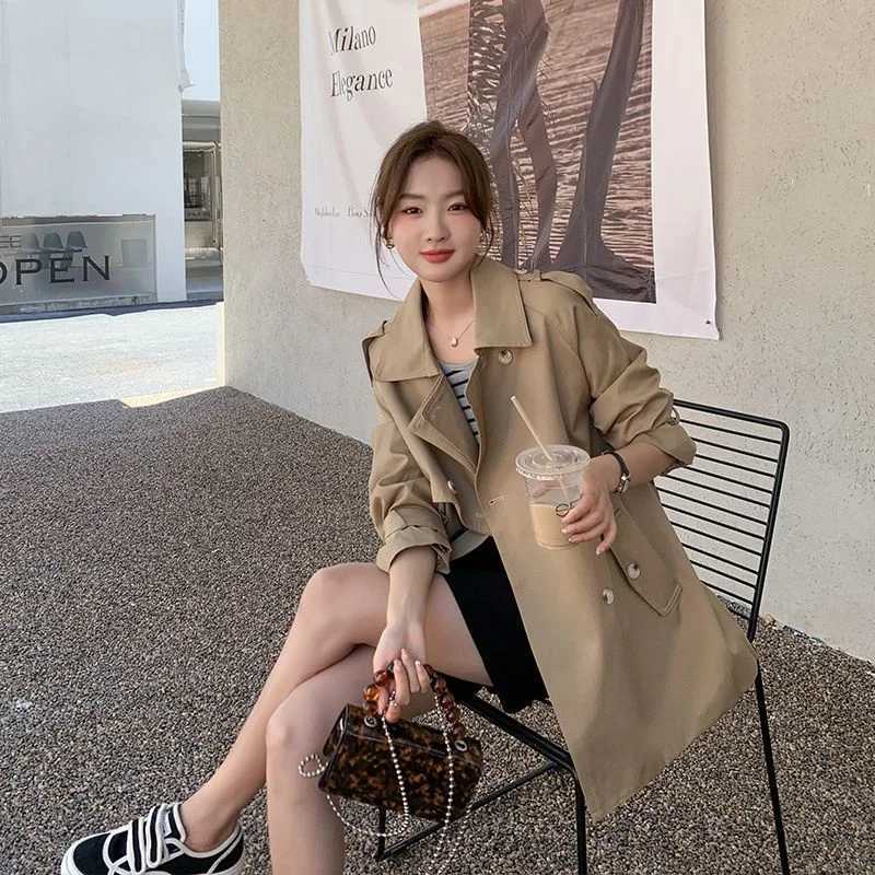 British Style Trench Coat For Women Spring Autumn Lapel Long Khaki Overcoat Casual Long Sleeve Waistband Windbreaker FemaleX240921