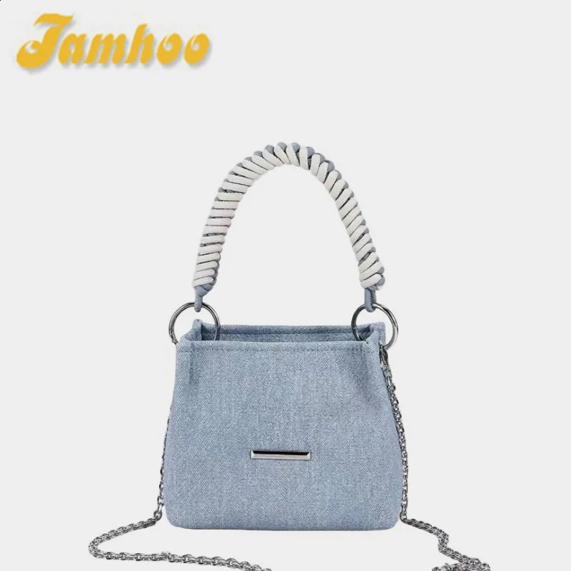 Jamhoo y Full Match Bucket Handbag Chain Small Casual Shoulder Bag Soft Denim Canvas 240919