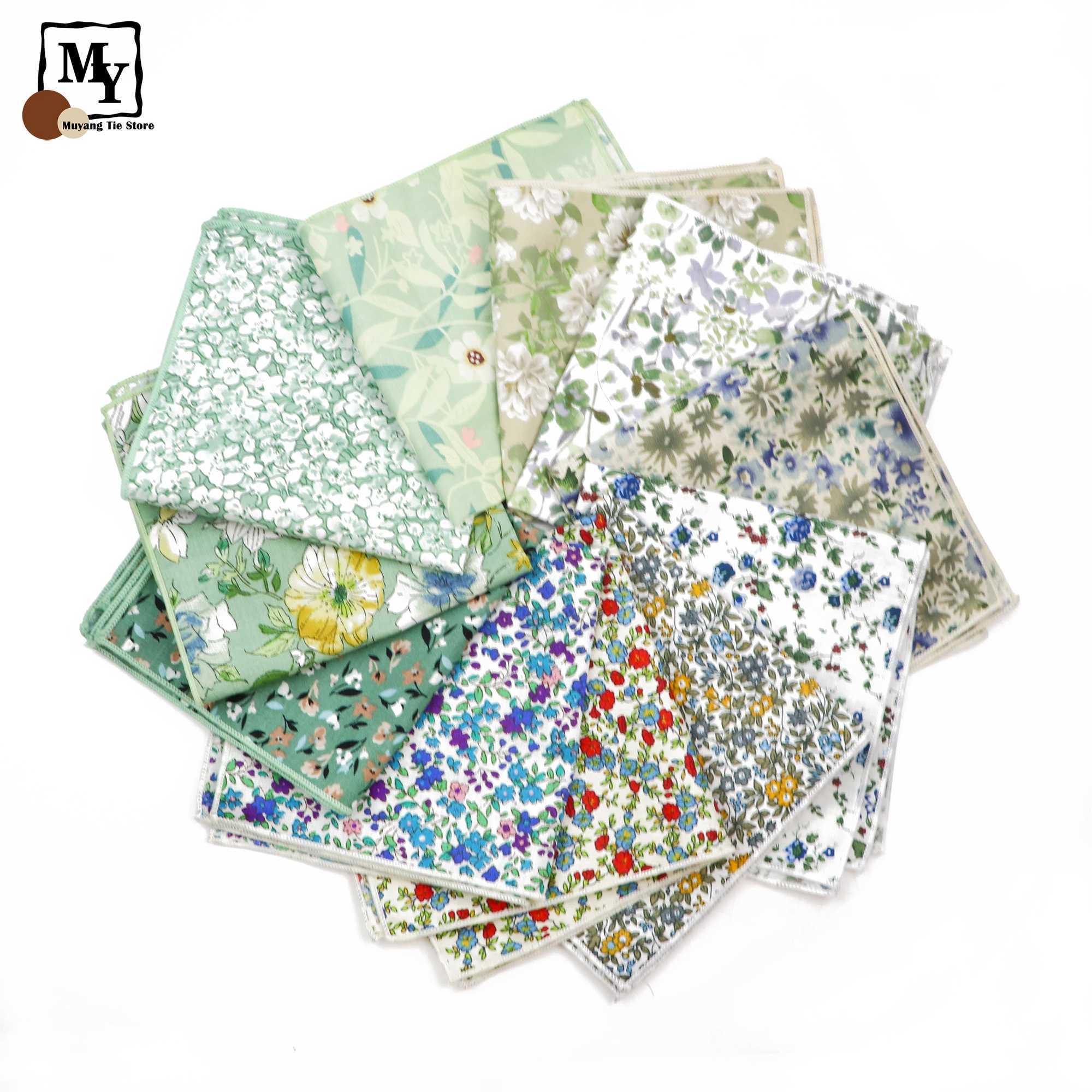 Fashionable mens 25cm floral cotton handle casual colorful printed scarf set accessories wedding gift W240921