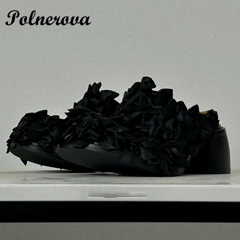 Black satin bow treasure head slider womens retro niche spring and summer item thick half slider womens summer single shoe 240919
