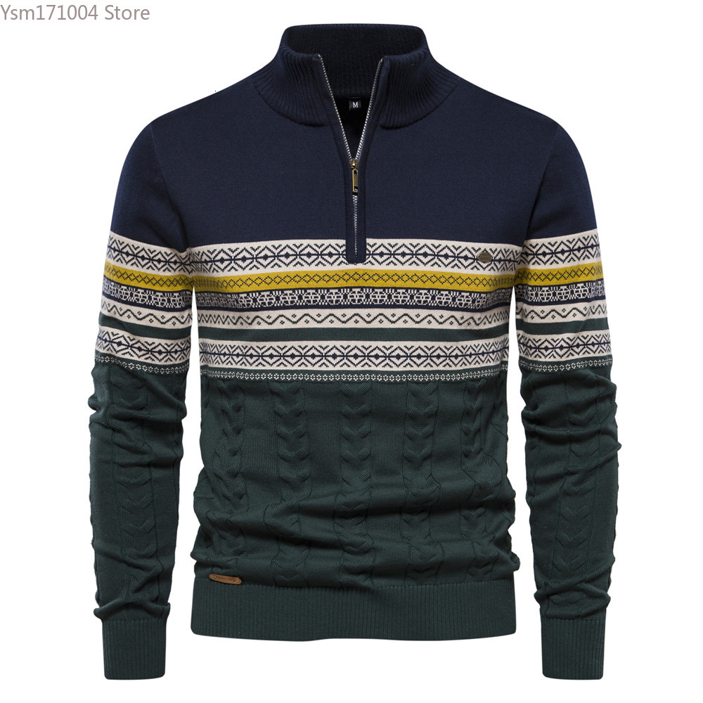 2023 Autumn Winter Men's High-Quality Half High Collar Color Matching Sweater Male Business Casual Knitwear Pullovers