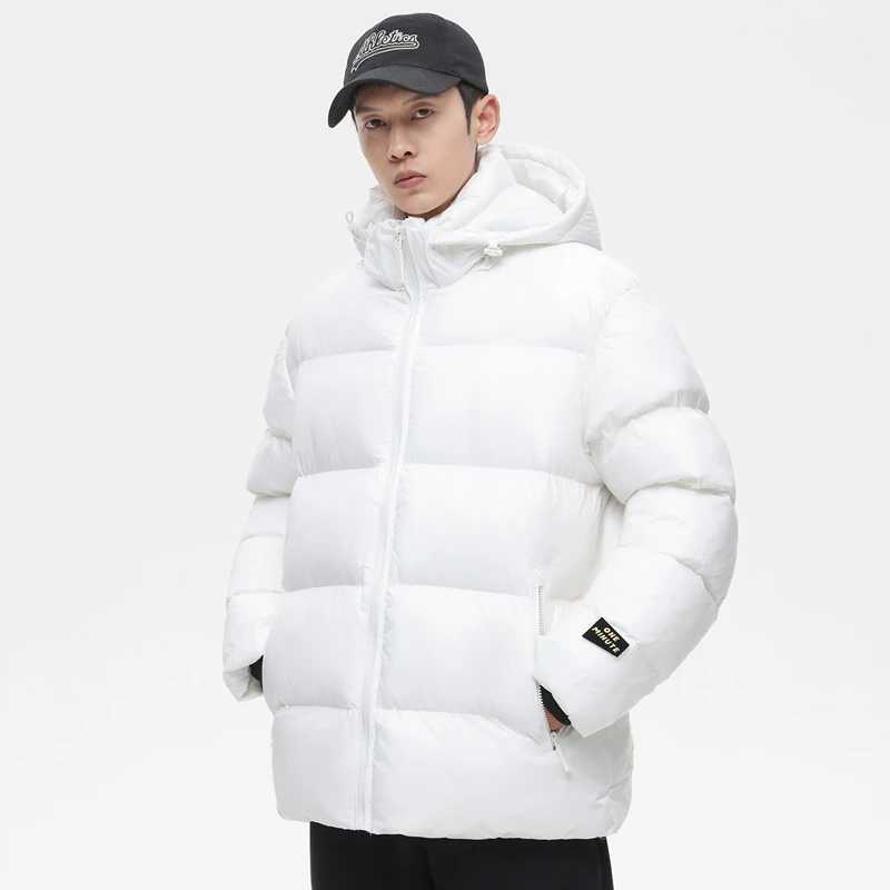 Mens hooded zipper Parkas inflatable jacket padded with cotton solid color hooded belt warm jacket mens winter jacket W240920