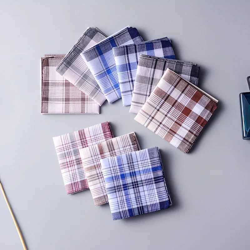 6pcs/lot 100% Cotton Handkerchiefs Men Women 40*40cm Pocket Square Scarfs Plaid Vintage HankiesX240921