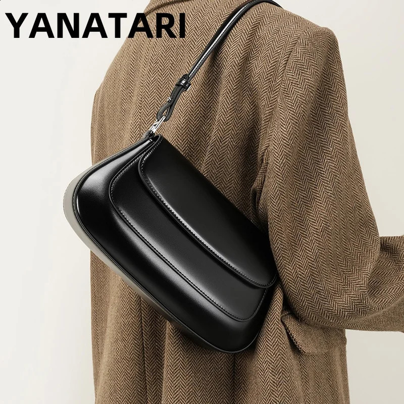 YANATARI Underarm Cowhide Leather Handbag for Women Retro Shoulder Bag y 240919