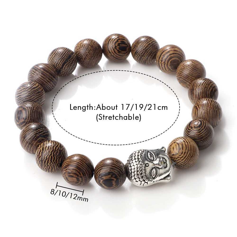 Vintage 8 10 12mm Wooden Beads Bracelet Charm Buddha Head Prayer Stretch Bangles Men Buddhist Bracelets Women Yoga Wrist JewelryX240921