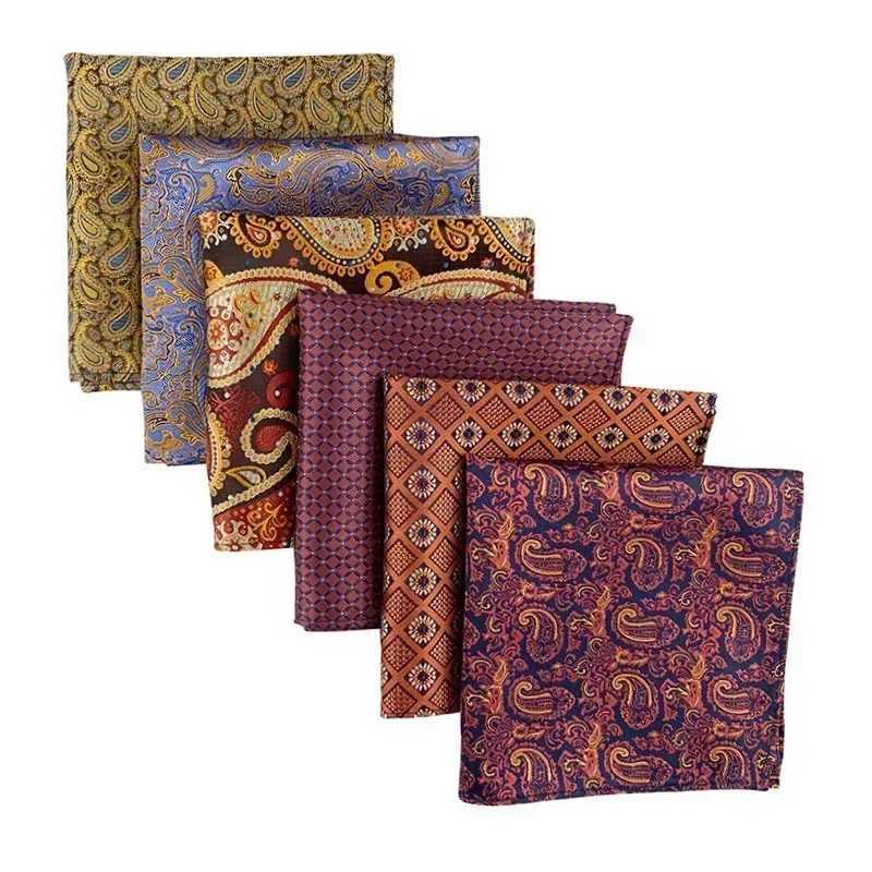 Silk Feel Mens Polyester Pocket Square Brown Green Blue Jacquard Hanky Best Man Korean Formal Wedding Bridegroom HandkerchiefX240921