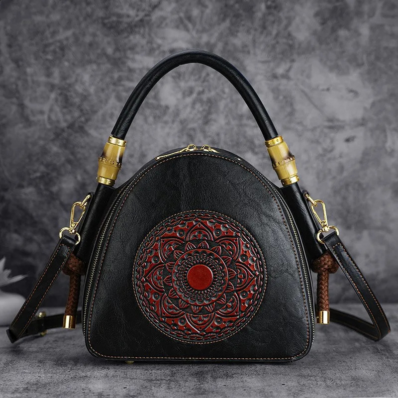 MOTAORA Retro Embossed Womens Shoulder Bag Handmade Bohemian Leather Handbag 8Color SAC 240919