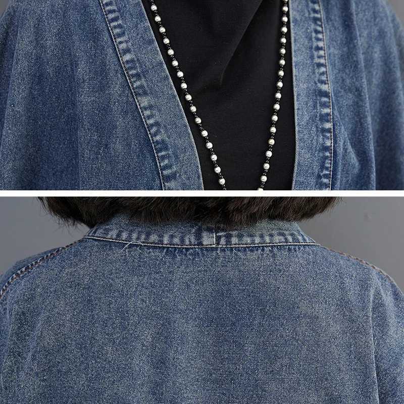 OHRYIYIE Large Size 6XL Vintage Denim Jackets Women 2023 Fashion Big Pocket Jean Jacket Female Blue Loose Oversize Trench CoatX240921
