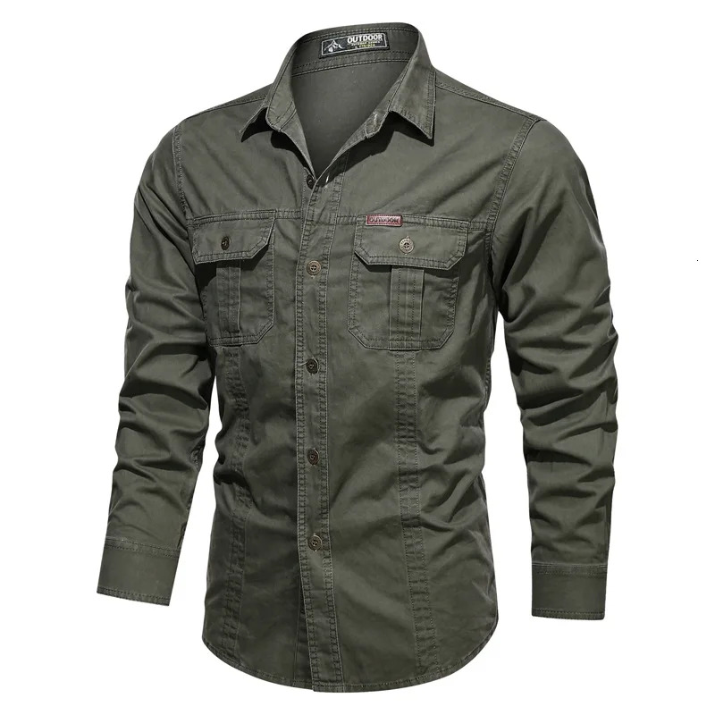 Men's Outdoor Military Multi-Pocket Long-Sleeved Cotton T-Shirt High-Quality Business Casual Shirt Oversized 5Xl