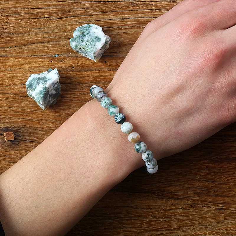 8MM Tree Patterned Agates Beads Bracelet Woman Real Natural Moss Agates Bracelets Man Energy Stones For Healing Fengshui JewelryX240921