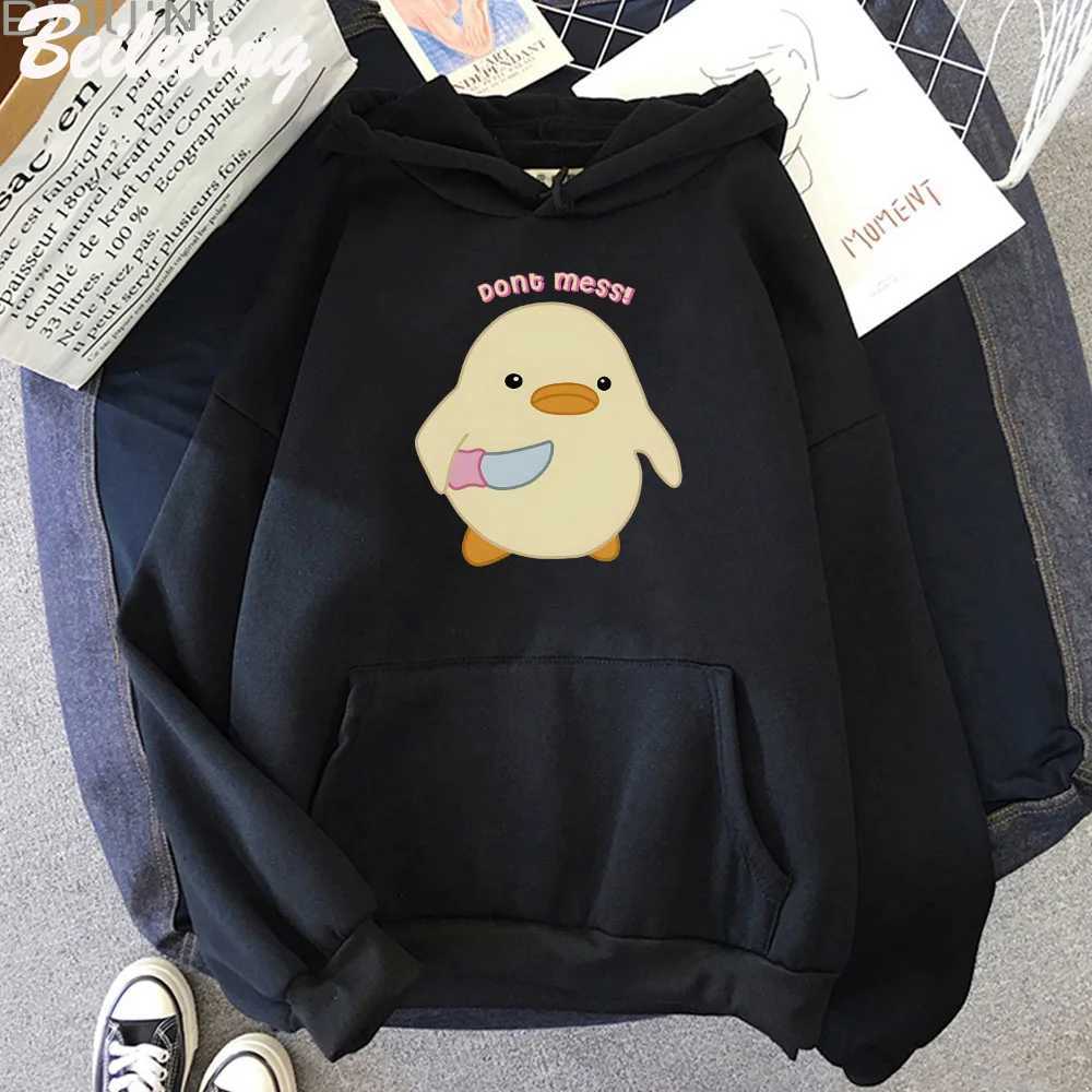 Dont Mess Duck Holding Knife Kawaii Cartoon Printed Hoodie Plus Size Creative Sportswear Harajuku Womens Long Sleeve Street Clothing W240921