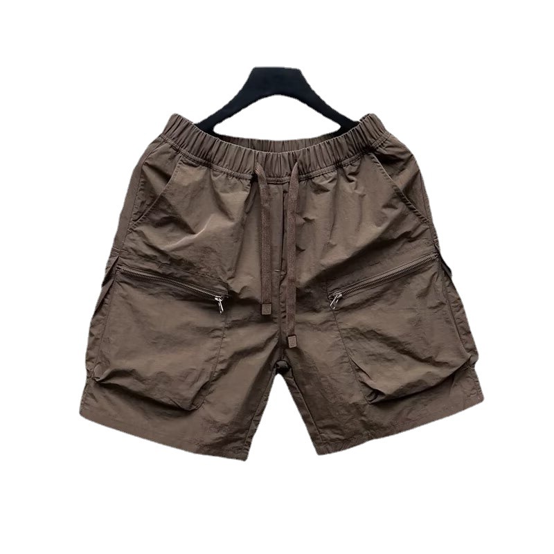 2025 Designer Men's Retro Multi Pocket Shorts, Men's Summer Loose And Breathable Work Pants, Quick Drying Zipper, Coffee Colored Fashionable