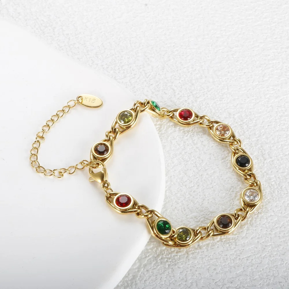 Exquisite Colorful Zircon Bracelet Stainless Steel Gold Plated Jewelry for Women Fade Resistant Wholesales Trendy Gift 240919
