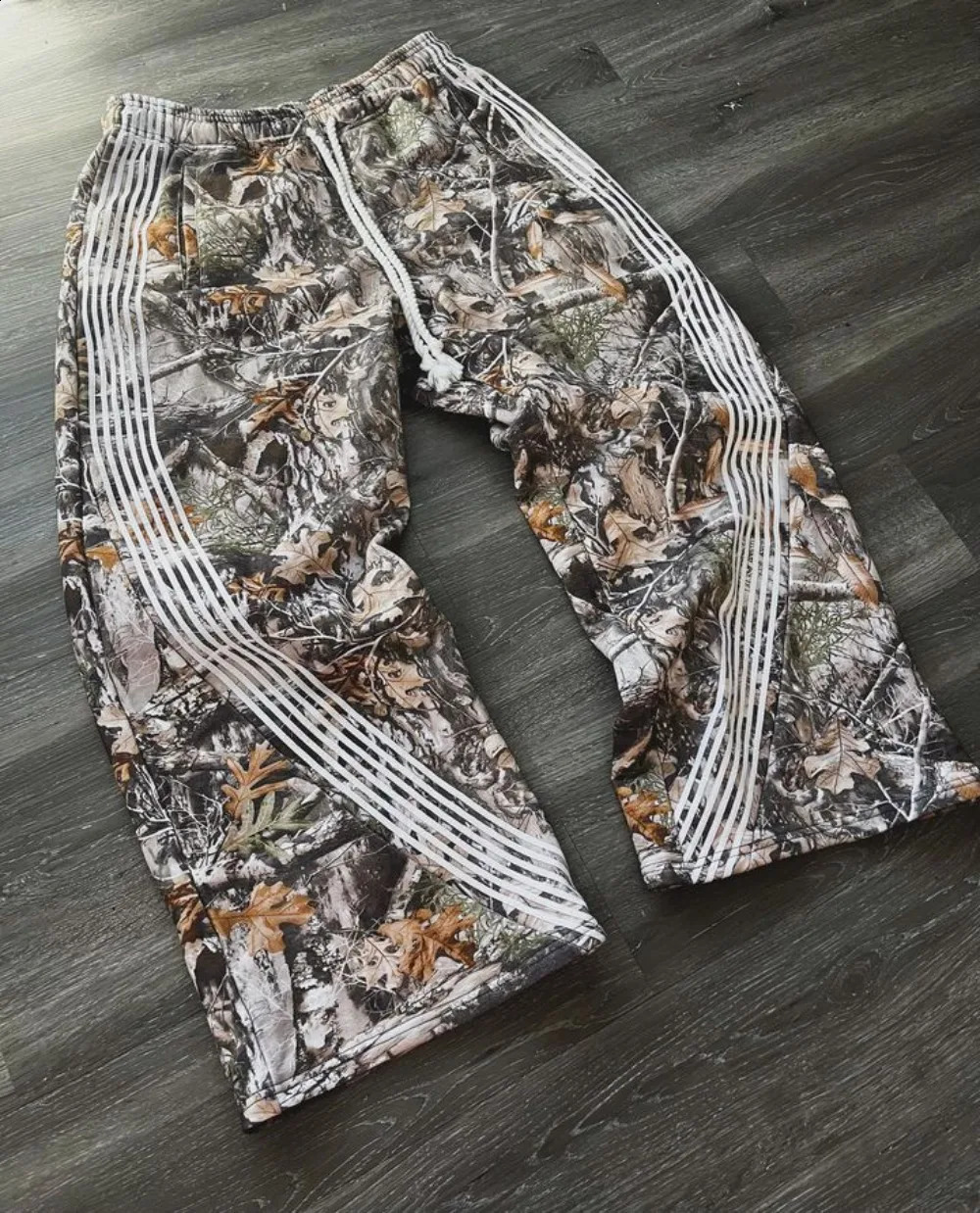 Y2k Leaf Camouflage Functional Tactical Long Pants Men Women Quality Jogger Drawstring Sweatpants Cargo Trousers 240910