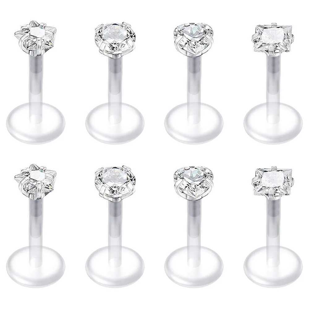 2pcs 16G Clear Lip Rings Studs Plastic Labret Piercing Jewelry Push in Cartilage Earring Threadless Helix 6mm 8mm 10mm Y240921