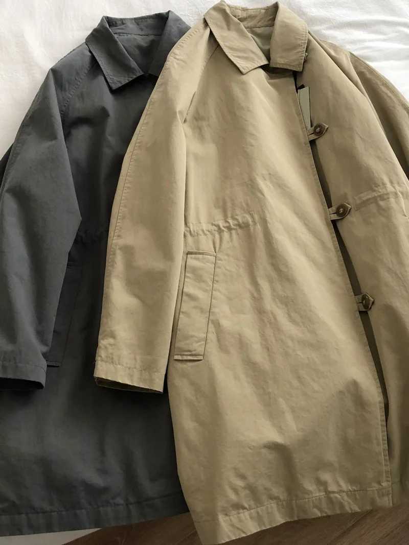 Japanese Style Vintage Women Trench Coat Autumn Single Breasted Pocket Loose Mid Long Windbreaker Casual All-matched OvercoatX240921