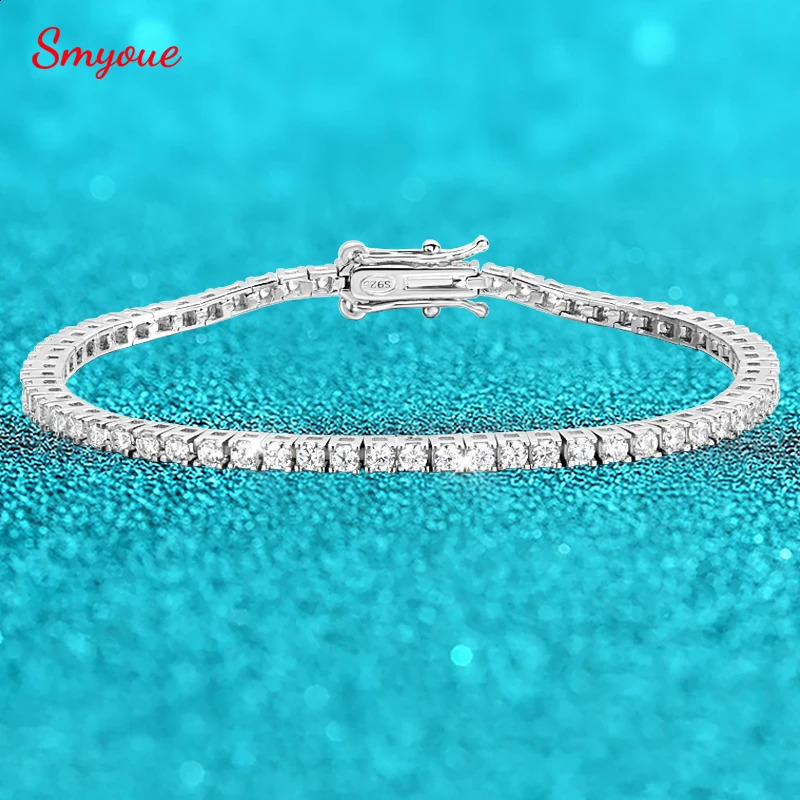 Smyoue 2MM D color 100% genuine silica womens tennis bracelet laboratory diamond original silver 925 jewelry hiphop party chain 240912